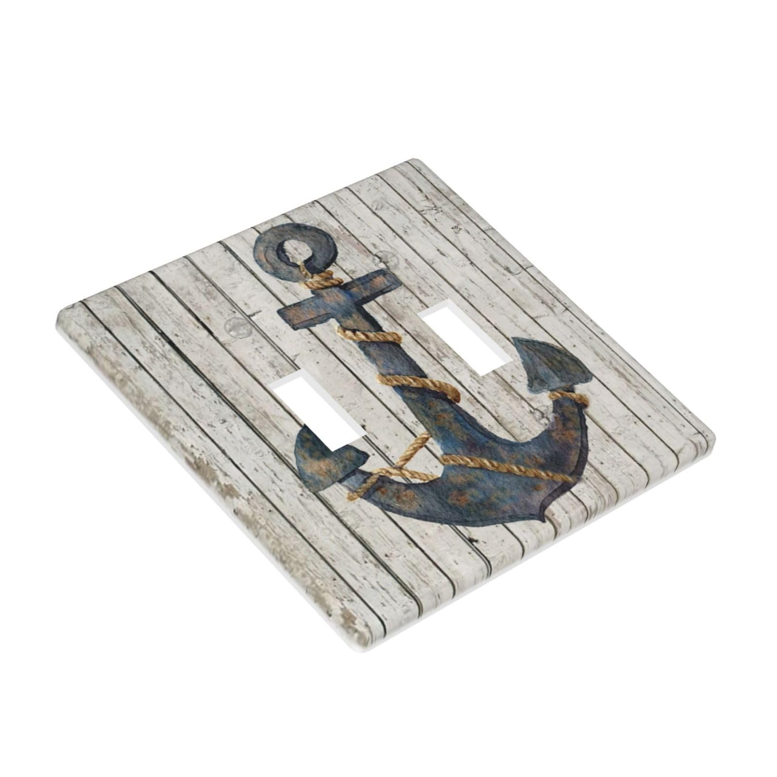 Nautical Anchor Rustic Wood Look Light Switch & Outlet Wall Plate — Blue, Decorative, For Home Decor