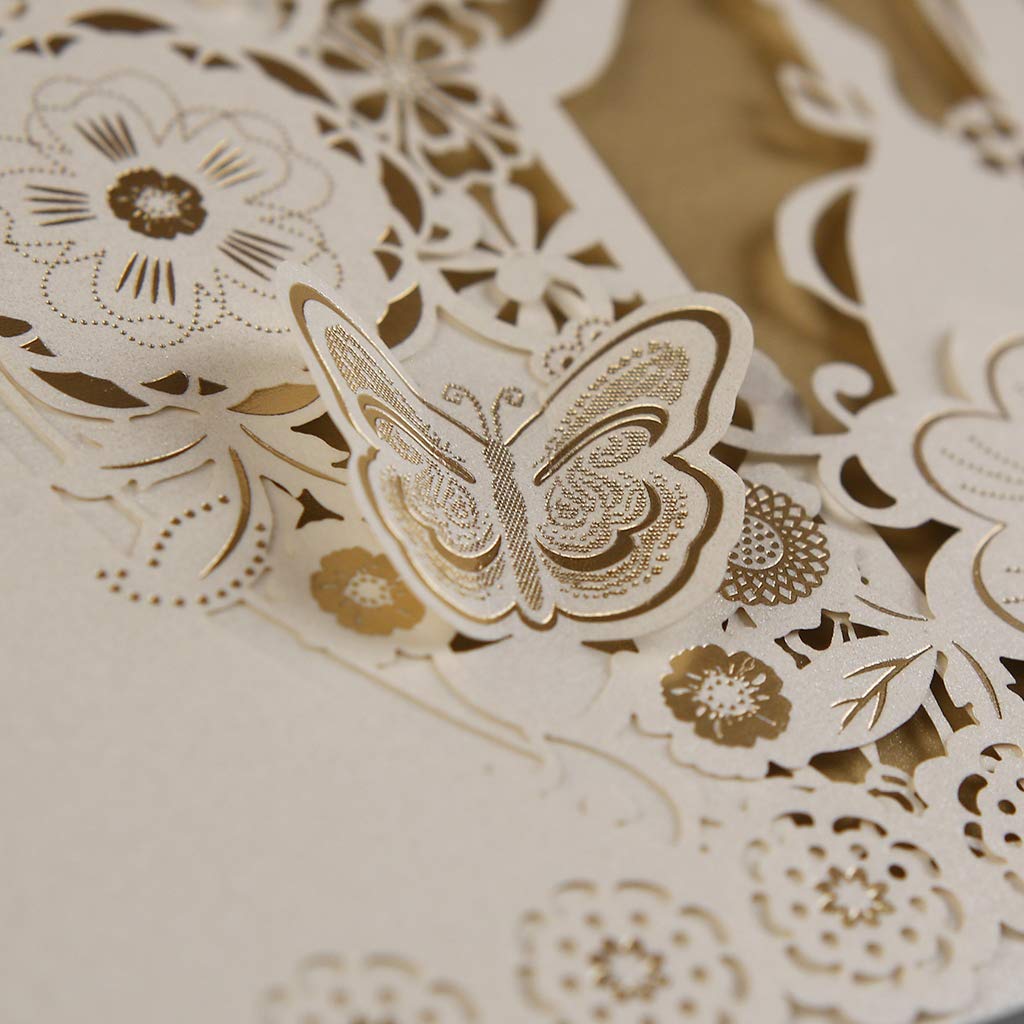 CYSKY Wedding Invitation Card 50 pezzi biglietti invito al taglio laser con carta stampabile vuota e buste per matrimonio, fidanzamento, anniversario (Bianca)