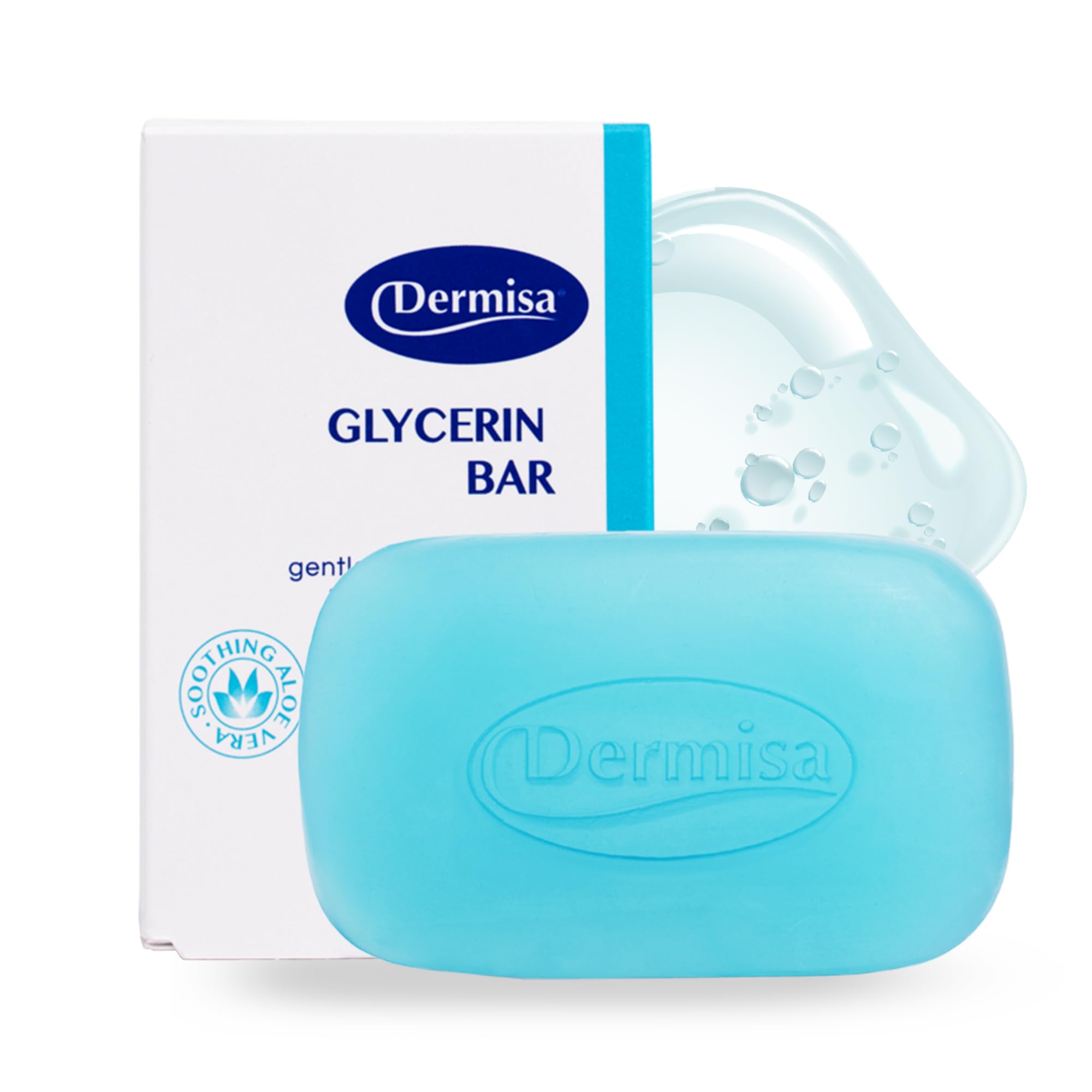 Dermisa Glycerin Bar with Aloe Vera | Helps to Gently Cleanse All Skin Types, Sensitive and Oily Skin | Contains Aloe Vera | NO PARABENS, NO SULFATES, 100% VEGETABLE BASE | 3 OZ | Pack of 1