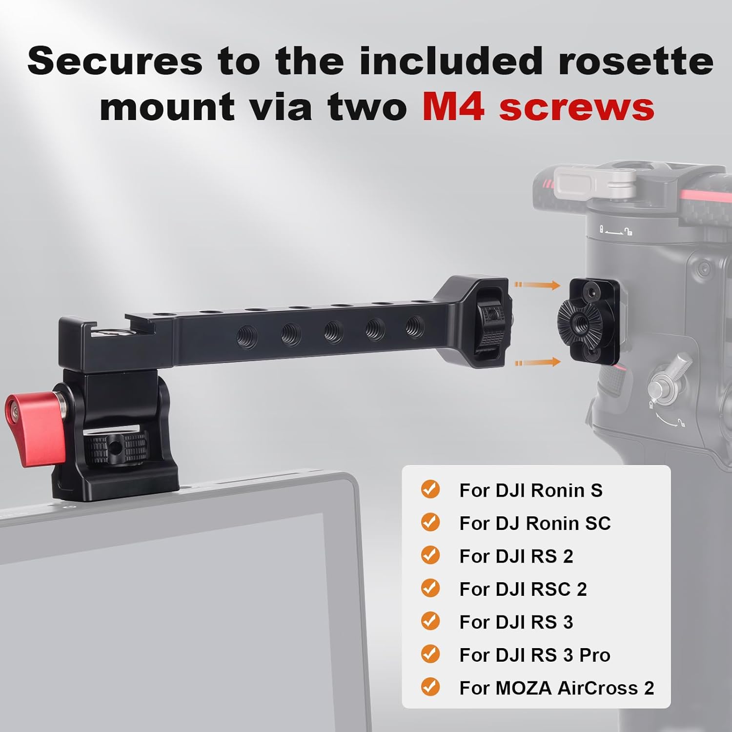 Monitor Extension Arm for R0nin S/SC/RS2/RSC2-360° Rotatable Aluminum Rig with Cold Shoe & 1/4" Screws, Fits Zhiyun Weebill/MOZA Stabilizer Accessories 62030