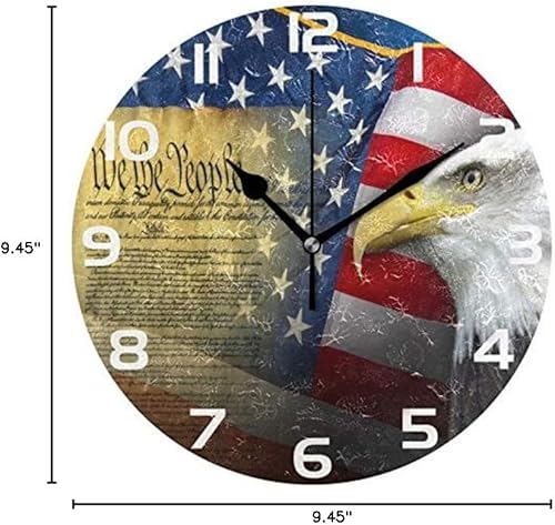 ALAZA - Reloj de pared redondo con bandera americana patriótica con águila, silencioso, sin tictac, pintura al óleo, hogar, oficina, escuela, reloj