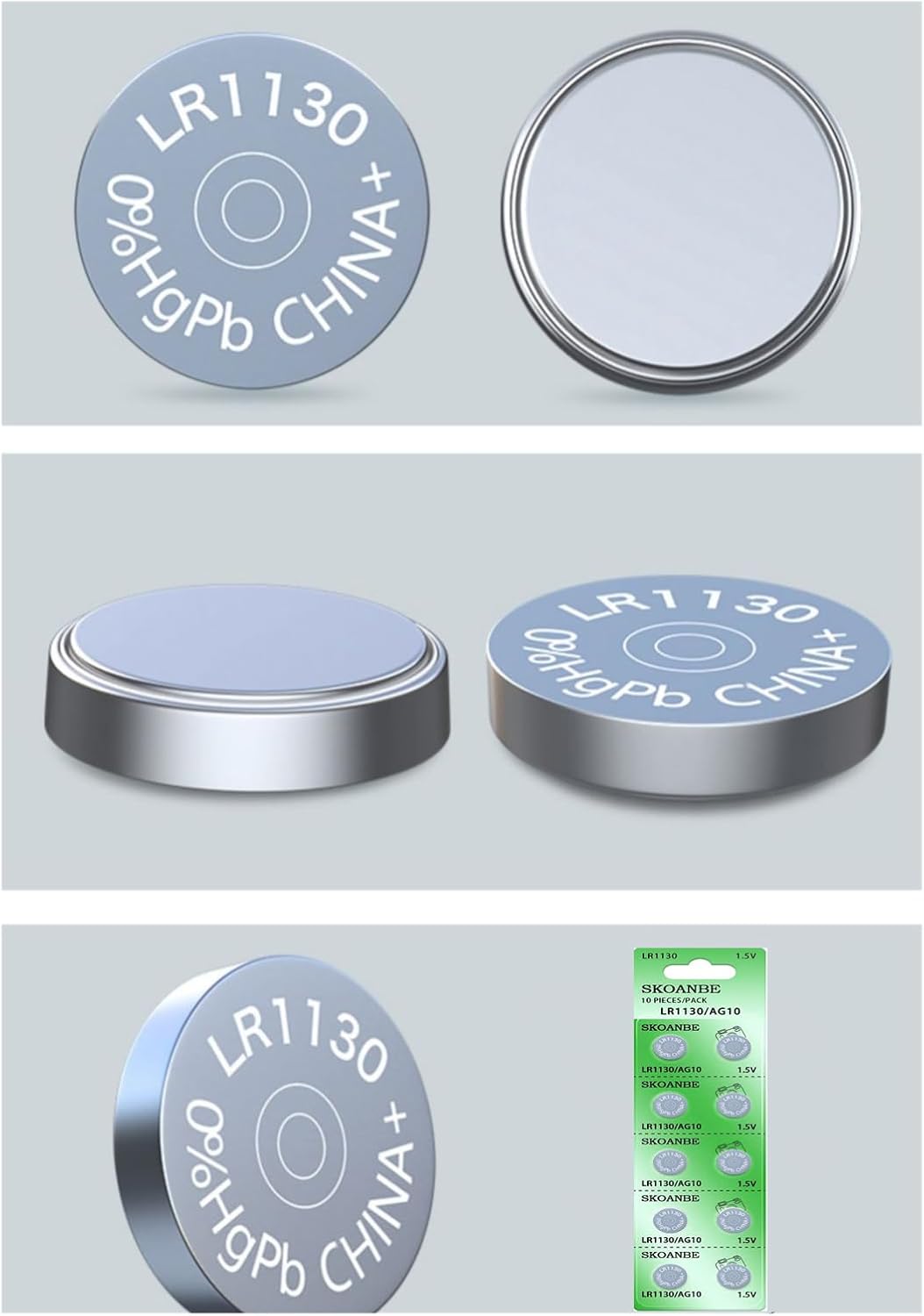 SKOANBE 10PCS LR1130 AG10 SG10 389 189 1.5V Button Coin Cell Battery