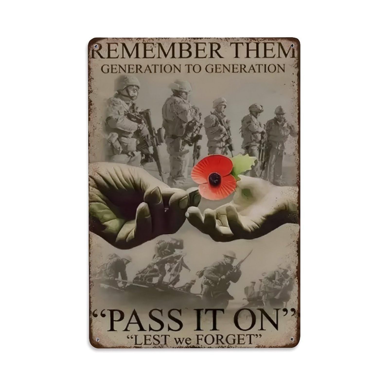 Remember Them Generation To Generation Pass It On Lest We Forget Vintage Aluminium Metal Sign, Retro Wall Decor for Home, Bar, Garage & Farmhouse 30x20cm