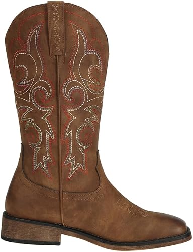 Miniatura 6 de J's.o.l.e Botas vaqueras de punta cuadrada para mujer, de media pantorrilla, con tacón grueso, bordado retro, botas occidentales