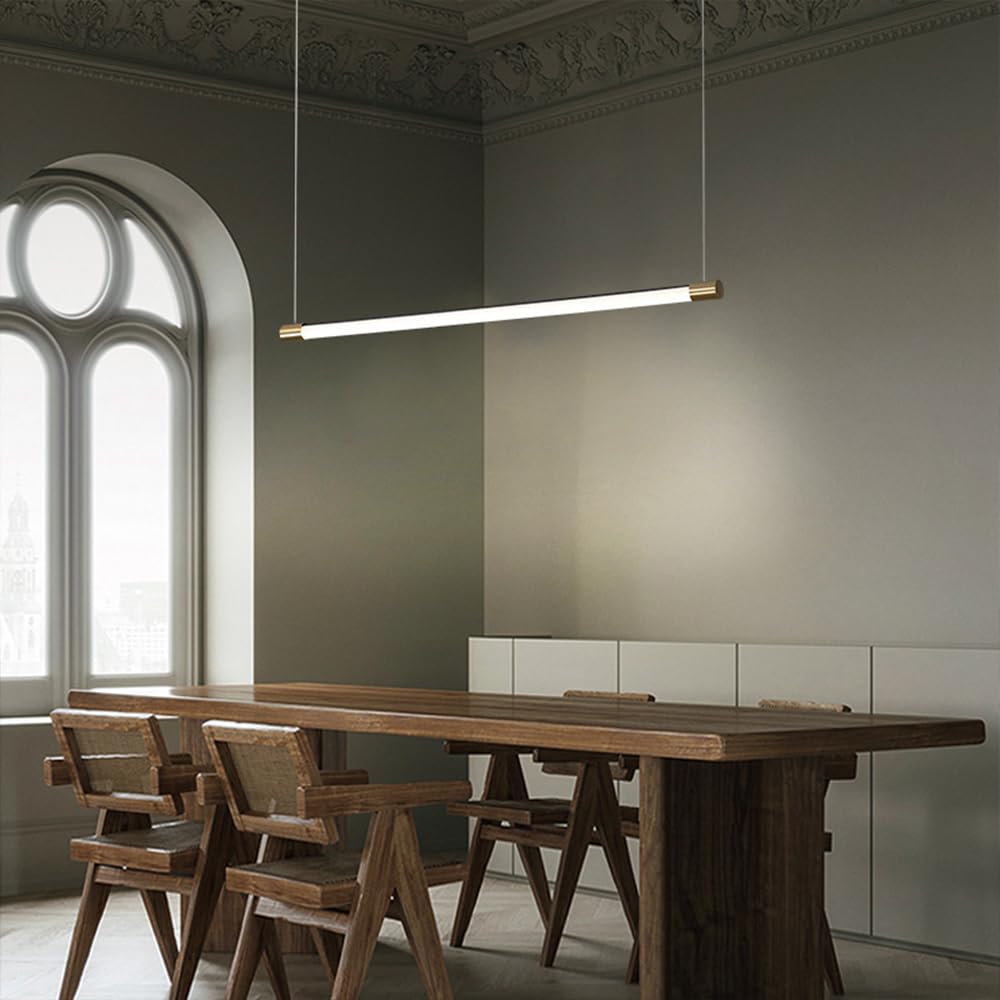 Lampadario a Sospensione a LED, lampadario lineare Dorato per Isola Cucina, Lampada a Sospensione Minimalista per soffitto, lampade da Tavolo da Pranzo e Ufficio, lampadari a 3 MOD