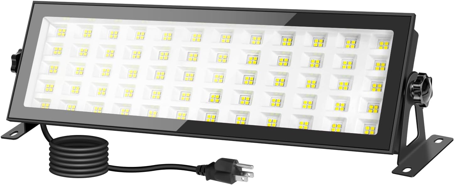 120W LED Shop Light for Garage 1000W Equiv, 10000lm LED Work Light, IP66 Waterproof Outdoor Flood Light Bar with Plug, 5000K Daylight White LED High Bay Light for Workshop Yard Garage Factory