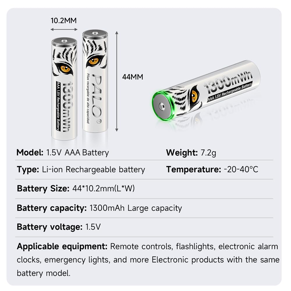 Pilas AA de Litio Recargables 1,5 V 3500 mWh, Pilas AA de Carga rápida con Estampado de Tigre, Baja autodescarga con luz de Carga, más de 1500 Ciclos, 12 baterías con Caja de batería