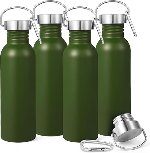 Miniatura 10 de Volhoply Botella de agua de 26 onzas sin aislamiento, de una sola pared, botellas de agua reutilizables de acero inoxidable con asa y mosquetón,