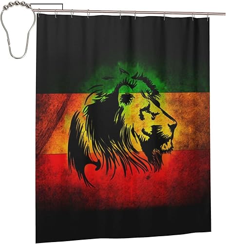 Cortina de ducha impermeable con diseño de león de Judá Rastafara para bañera, 12 ganchos inoxidables para decorar el baño, 60 x 72 pulgadas