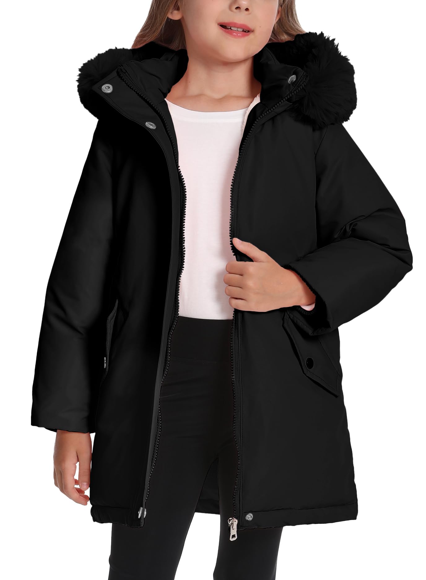 FEOYA Giacca Invernale Bambina Giubbotto con Cappuccio Staccabile Ragazza Parka Fodera in Pile Caldo Cappotto Antivento 3-11 Anni