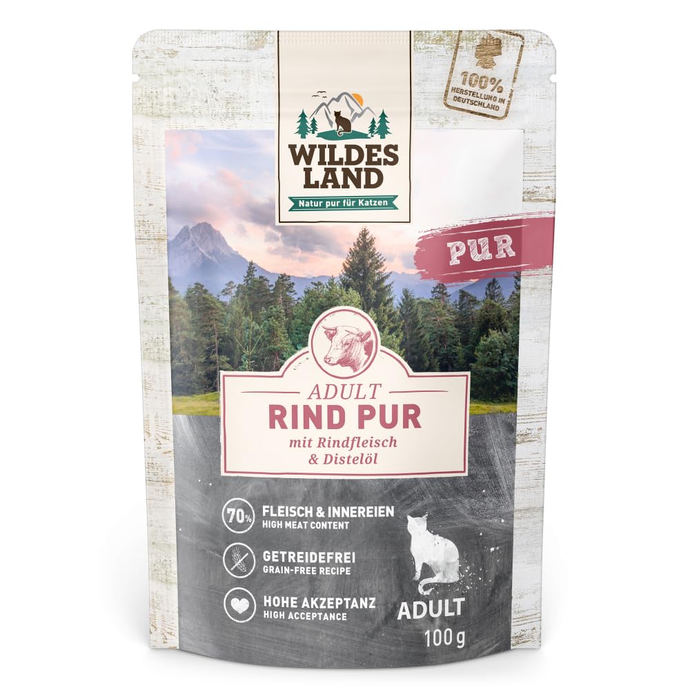 Wildes Land - Rind mit Distelöl - PUR Adult Nassfutter für Katzen - 60 x 100 g