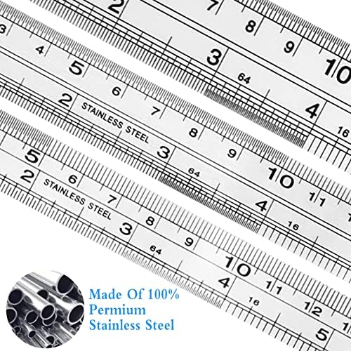 Stainless Steel Ruler Set 9 Pack Metal Metric Straight Edge Ruler 6 inch + 8 inch + 12 inch Precision Ruler for Engineering