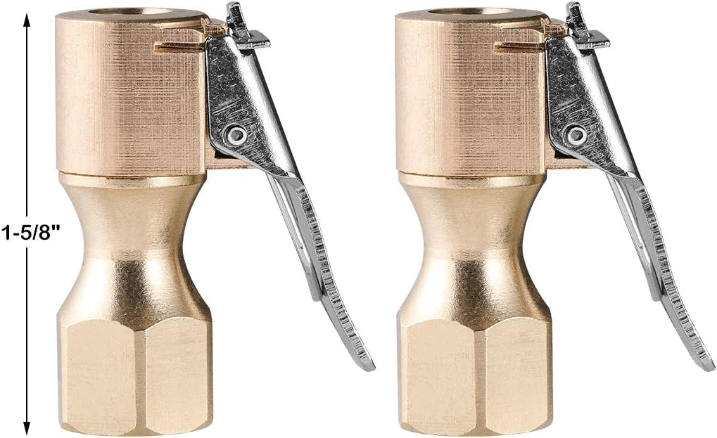 CZC AUTO Heavy Duty Brass Air Chuck, Open Flow Straight Tire Chuck with Lock-on Clip, 1/4" FNPT Tyre Chuck for Tire Inflator Pressure Gauge Air Pump Compressor Accessories, 2 Pack : Automotive