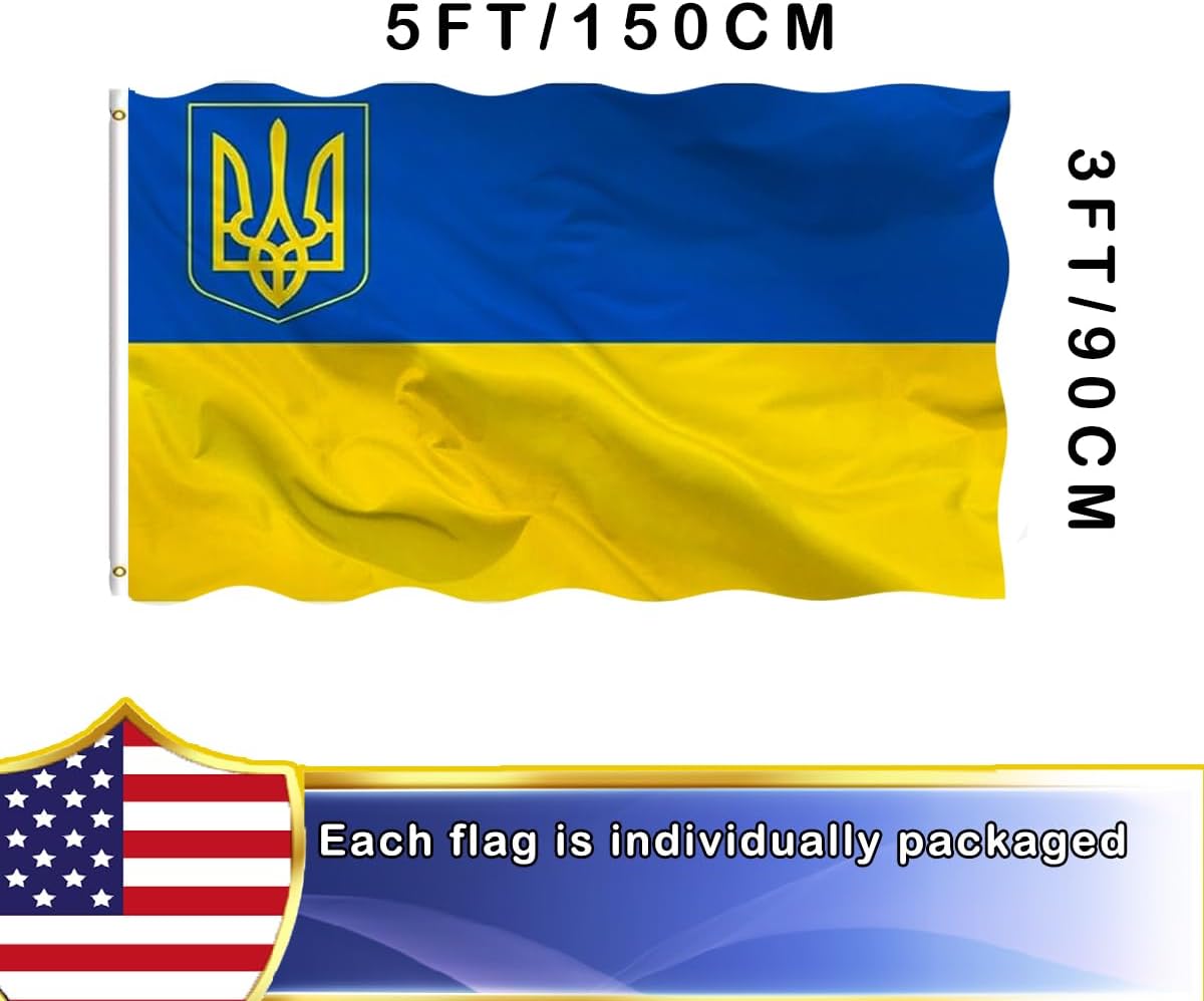 VOLTA Double Sided Ukraine Flag with Coat of Arms 3x5ft, Outdoor Heavy Duty 3-Ply Durable Polyester, Double Stitched, Canvas Header & Brass Grommets