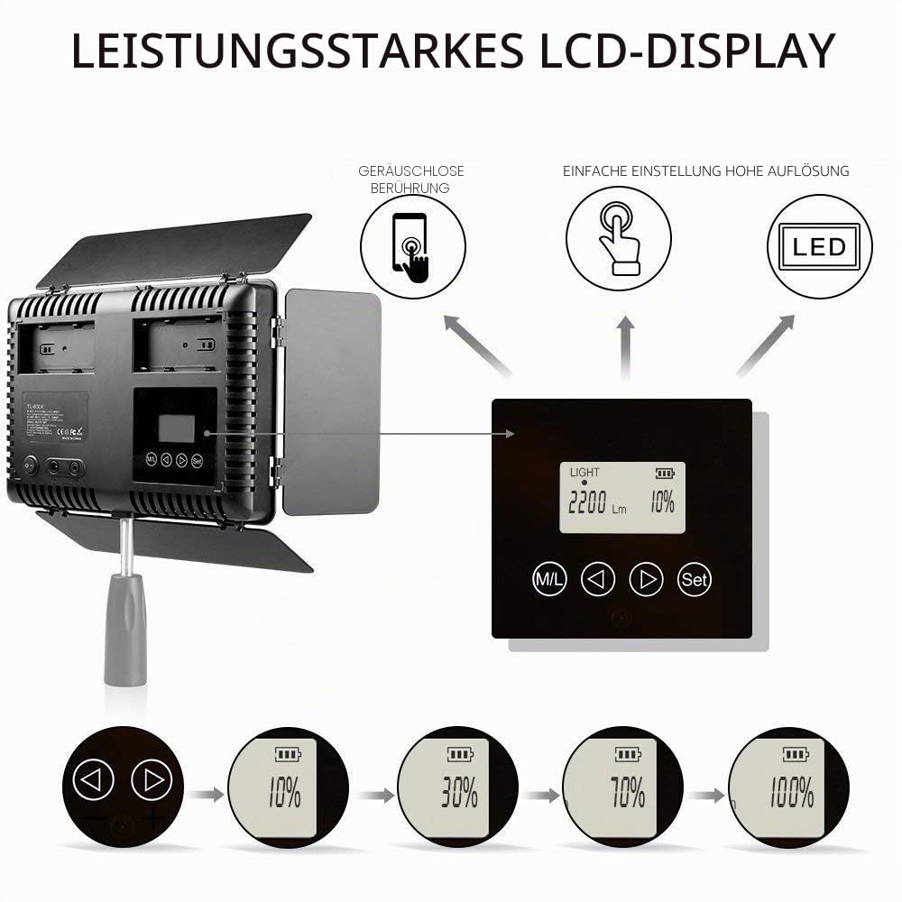 SAMTIAN 2 Stück 600 LED Video licht/Studioleuchte-Kit beinhaltet : CRI95 3200K / 5600K-Kameraleuchte, 75’’Lichtstativ, batterien und Fernbedienung für Für Videofotografie,Studiofotografie