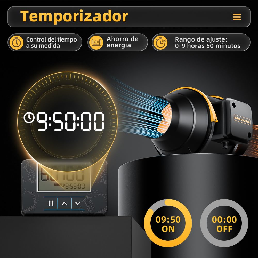 Inteligente Extractor de Aire 100mm, Temporizador, Regulador de Temperatura y Humedad, 367m³/h Extractor de Conducto en Línea, Equipos de Ventilación para Tienda de Cultivo