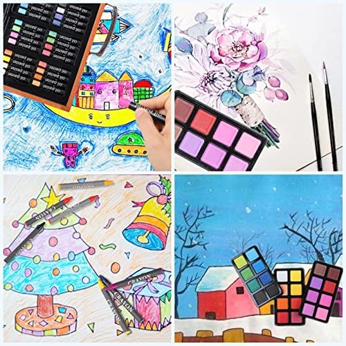 142 Piece Wooden Art Set, Coloring Pencils Set for Kids, Children's Drawing Set, Includes Oil Pastels, Coloured Pencils, Wooden Case, Gift for Children