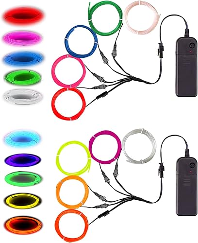 Miniatura 27 de MaxLax - Cable EL de neón rojo brillante, cable de luces de neón con reducción de ruido de 1.5 metros, cable electroluminiscente para Halloween