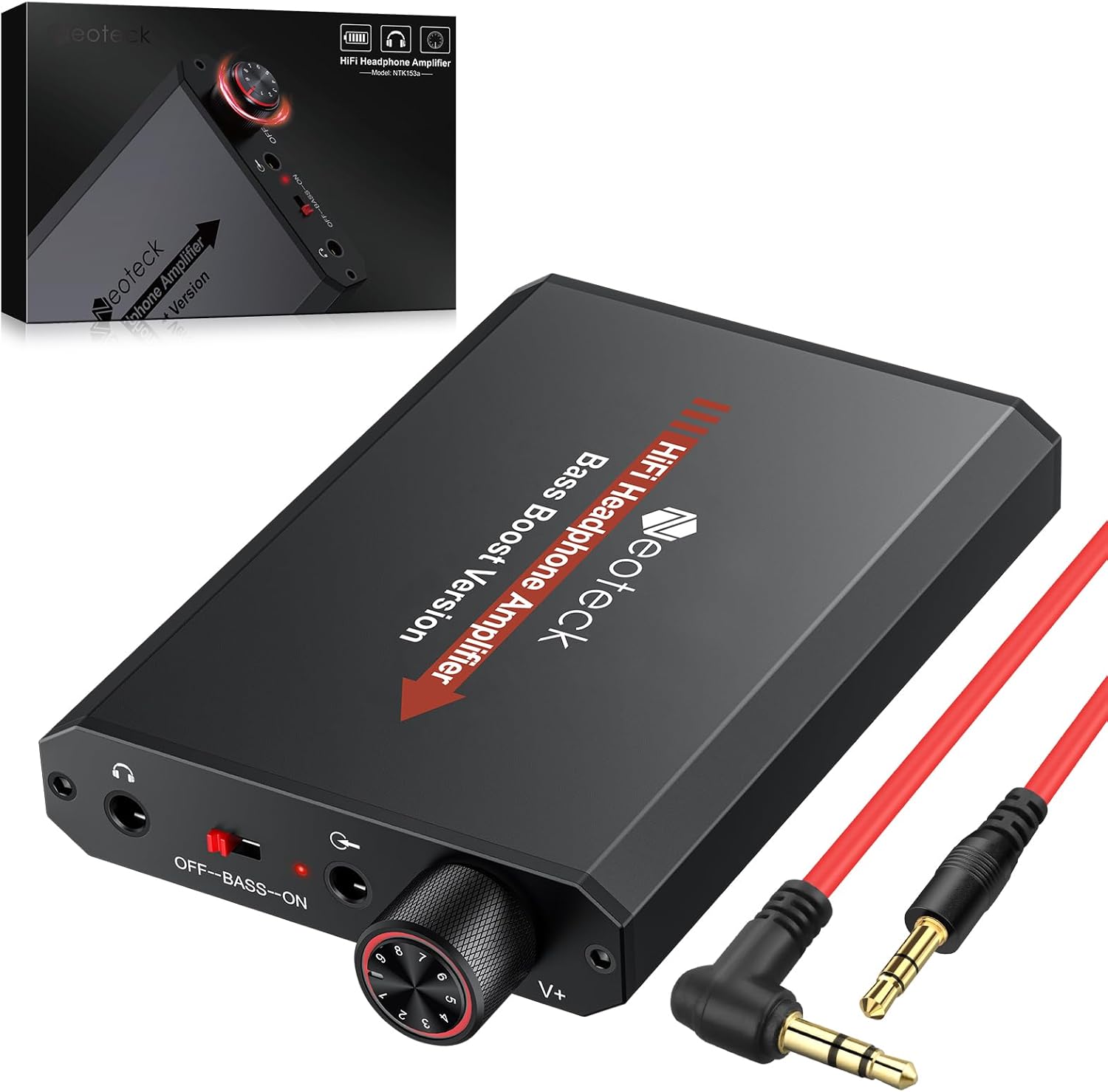 Neoteck 3.5mm Headphone Amp with Bass Boost Portable HiFi Headphone Amplifier,16-300 Ohm,Aluminum Matte Surface for Mac,Phones,iPad,MP3,MP4 Computers PS4 PS5 Controller-Black
