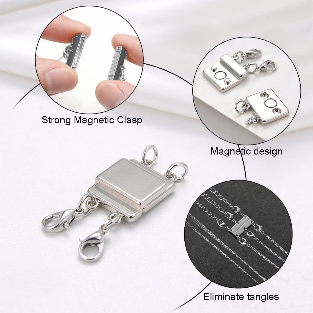 Zilveren 925 kettingen, layersluiting, 4 stuks, gelaagd, magnetische halskettingssluitingen, sluitingen voor armbanden, magnetische kettingen, sluitingen om te knutselen, sieradensluiting