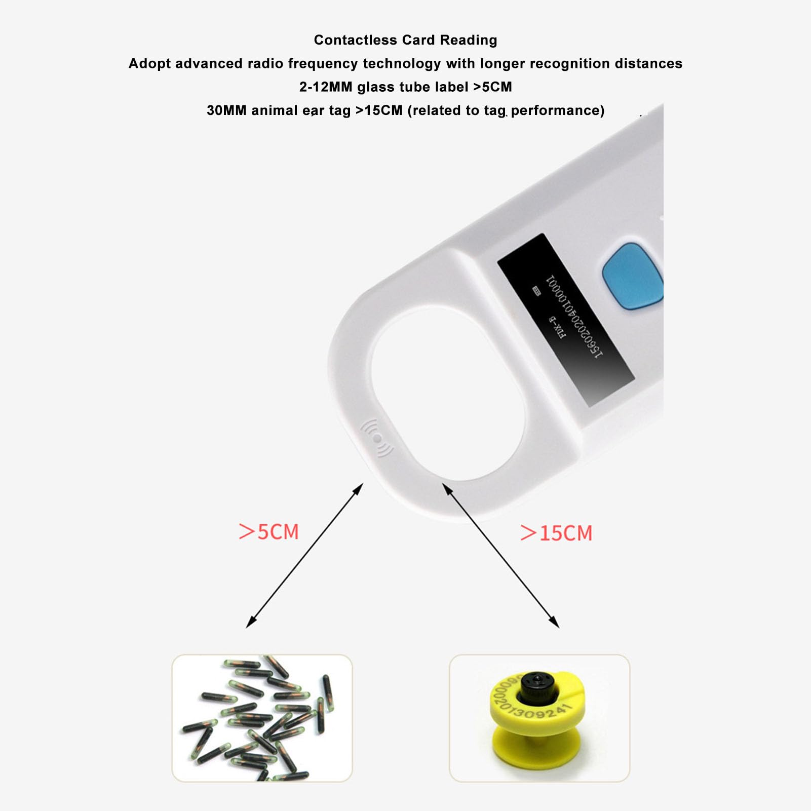 Lecteur D'étiquettes à Micropuce, Rechargeable par USB, Scanner D'étiquettes D'Animaux, Scanner D'identification de Puces pour Animaux de Compagnie, Lecteur de Puces pour Chiens,