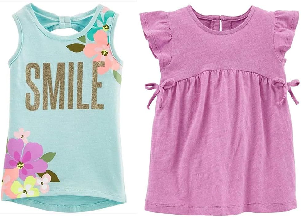 Carter's Conjunto de camiseta de manga corta para niña de 2 piezas (verde sonrisa/púrpura, 18 m)