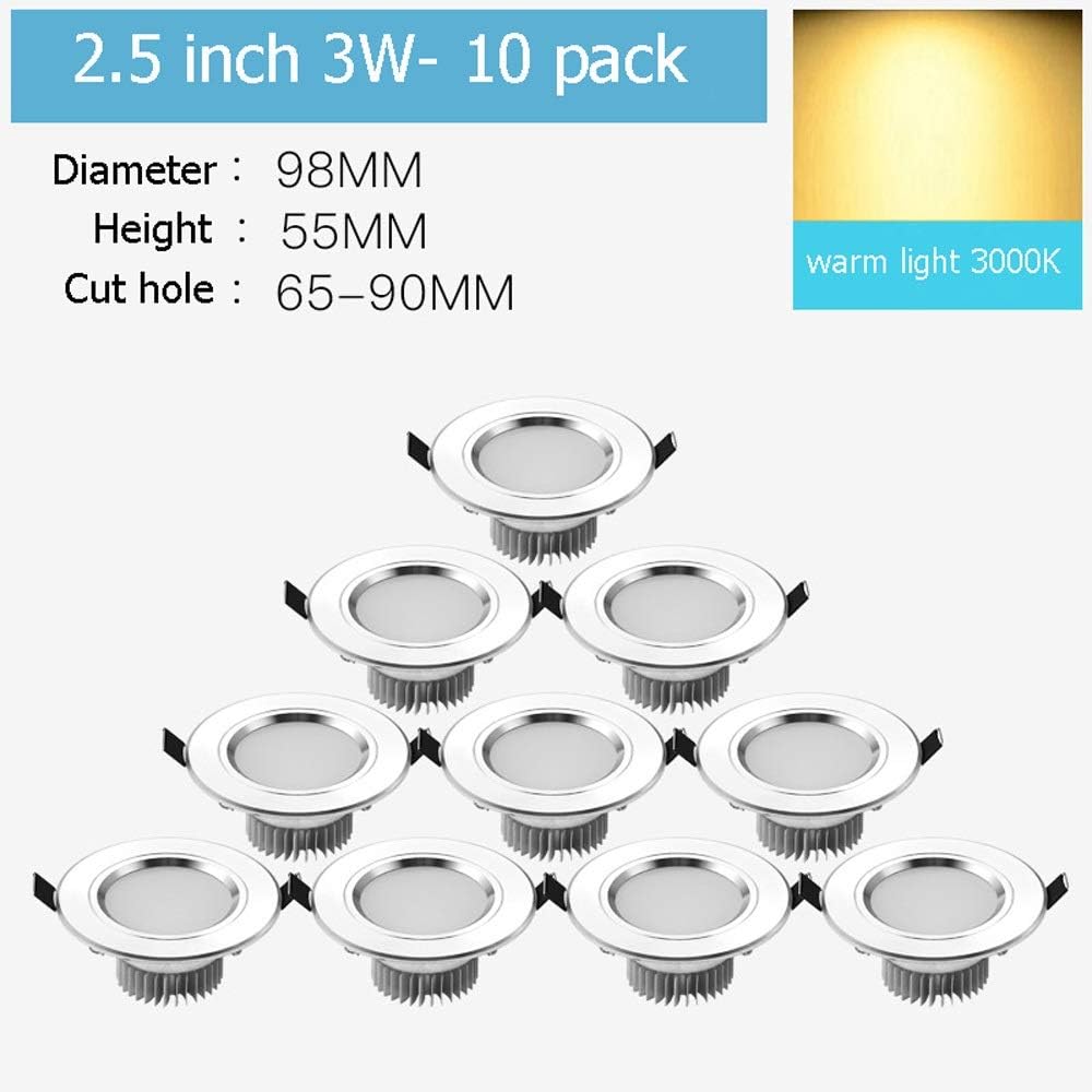 10 Pack Silver White LED Ceiling Lamps Recessed Downlights Bedroom Decoration Wash Wall Lamps Energy Saving LED Downlighters Warm White 3000K Ceiling Lights Spot Light Outdoor Lights ( Color : Warm Li