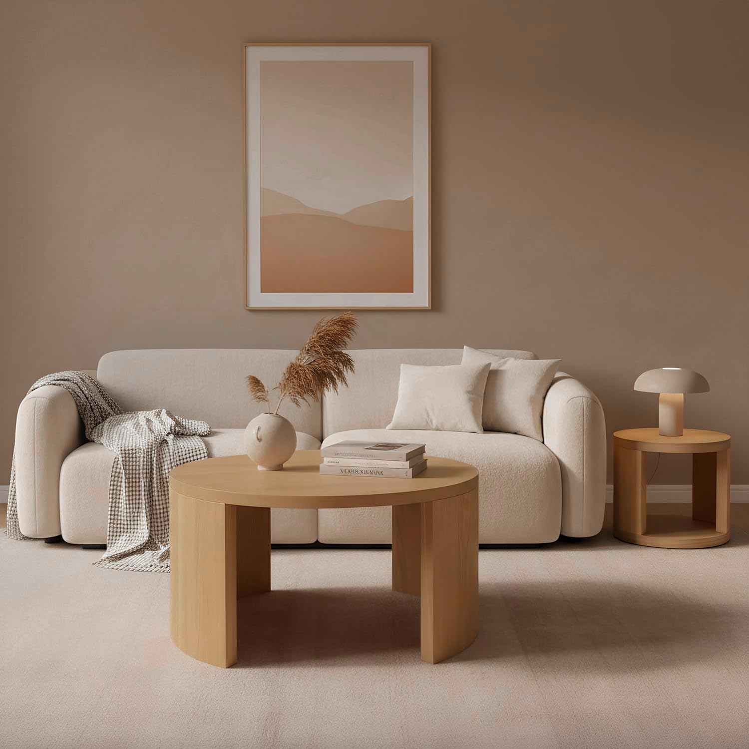 Couchtisch rund 2er Set, Flache Platte, Ø80/46cm, Natur | Wohnzimmertisch rund, Satztisch, Couchtisch Set, platzsparend ineinanderschiebbar, flexibel einzeln oder zusammen nutzbar