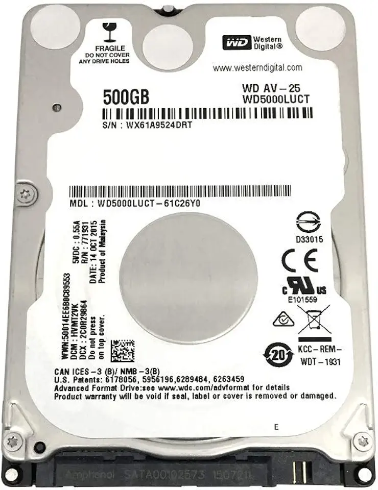 Western Digital WD5000LUCT AV 500GB 5400RPM 16MB Cache SATA 3.0Gb/s Internal 2.5 inch Hard Drive