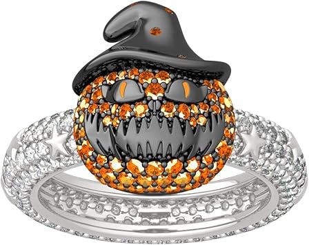 Women Pumpkin Rings Inlaid Zircon Party Fashion Exquisite Jewelry Cool Punk Rings Lady Promise Rings Silver, 11