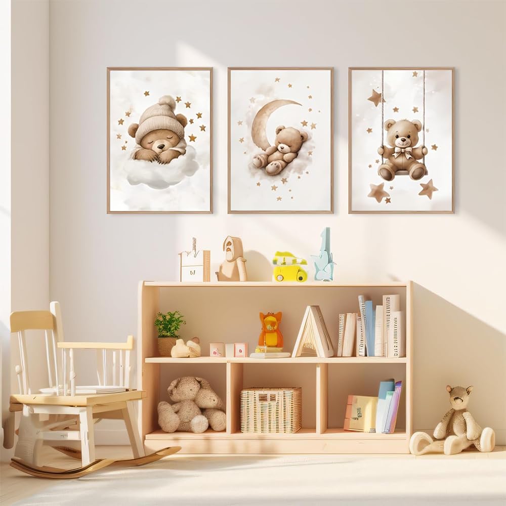 3 Affiche Ourson Chambre Bebe 30X40CM Poster Nounours Beige Tableau Decoration Murale Enfant Garcon Ours Toile Ourson Bebe Beige Affiche Enfant Garcon Ours Nounours Chambre Cadeau sans Cadre