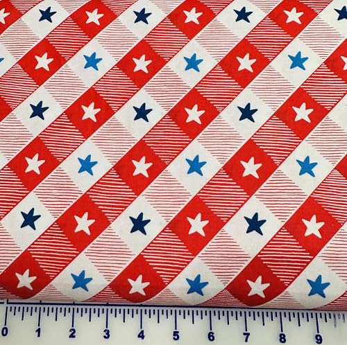 Benartex American Gnomes 12726-10 Picnic Check Red Cotton Fabric by The Yard