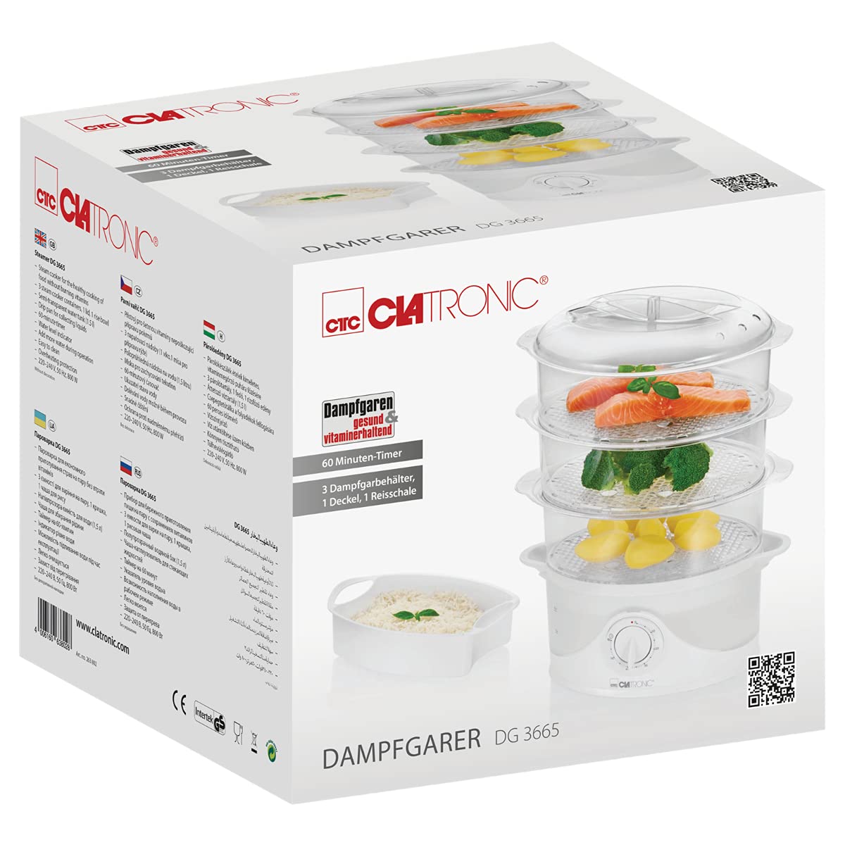 Clatronic DG 3665 Dampfgarer 1,5 Liter 60 Minuten-Timer Weiß