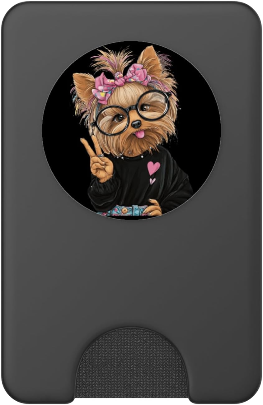 Cute Dog Funny Pet Yorkie Glasses Graphic Playful Vibrant PopSockets PopWallet for MagSafe image 2