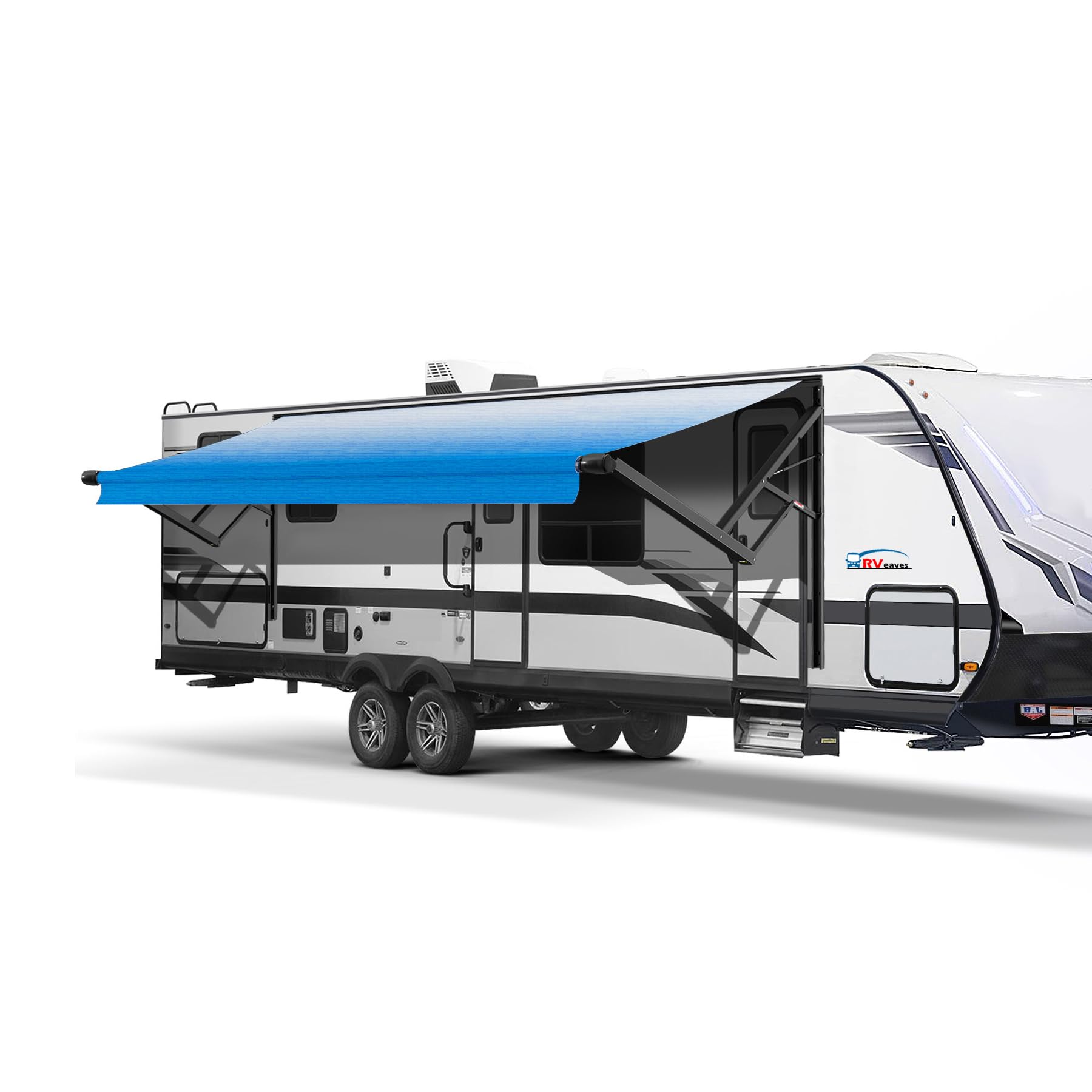 RVeaves Black Electric Power RV Awning Frame and Fabric Assemblies Full Set for RV,5th Wheel,Travel Trailers,Toy Haulers,and Motorhome RV Trailer Awning for Home or Camper (19Feet, Blue Fade)