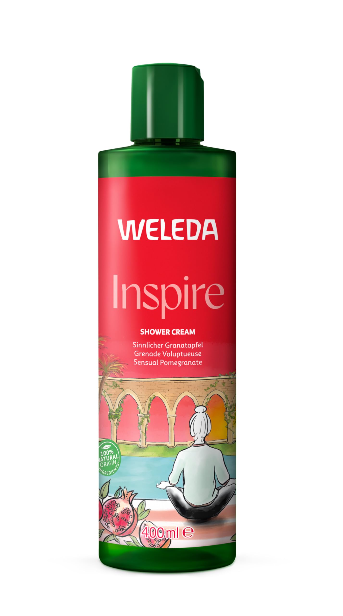 Weleda Inspire Shower Gel with Pomegranate, Body wash with natural essential oils​, For Men & Women, Dermatologically tested, Vegan, 96% Recycled Packaging, 400ml