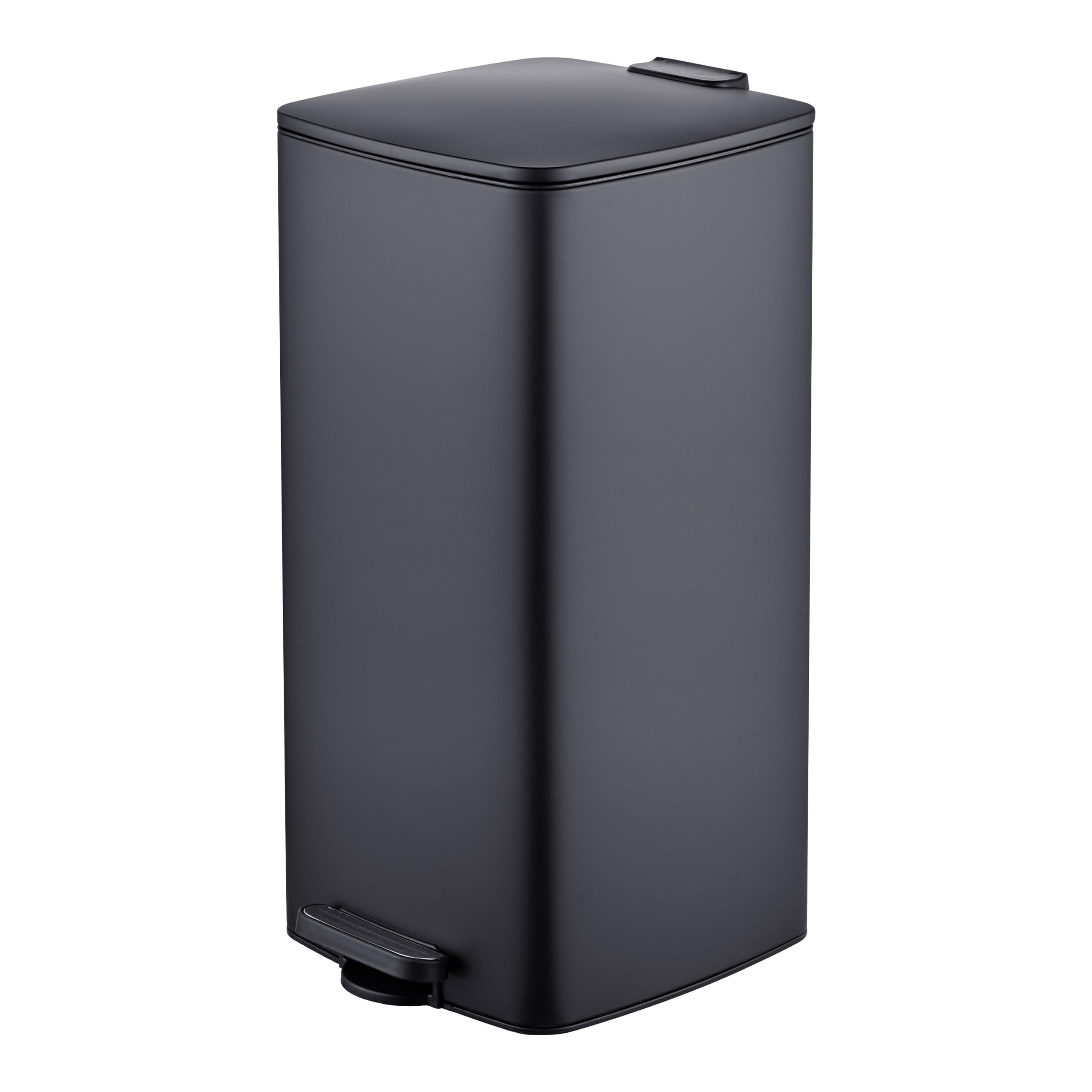 Relaxdays Mülleimer Küche, 30 Liter, Absenkautomatik, schwarz | entnehmbarer Inneneimer, mattes Metall, eckiger Treteimer