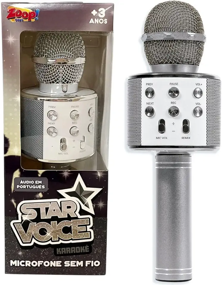 Microfone Infantil Star Voice Bluetooth Prata Zoop Toys