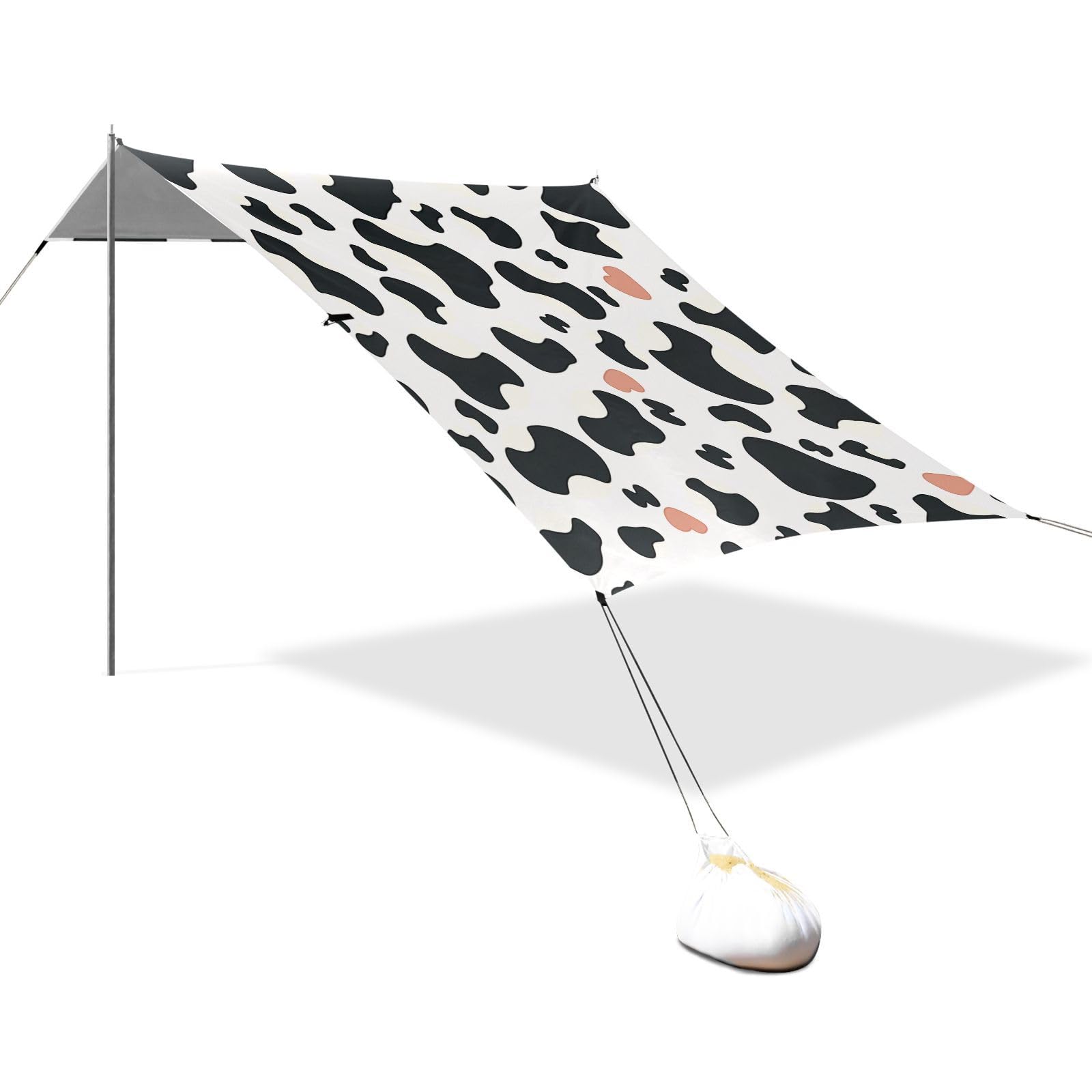 Simple Cow Print Pattern Beach Tent & Canopy UPF50+ Protection Easy Setup Sun Shade with Sand Pockets for Backyard and Camping