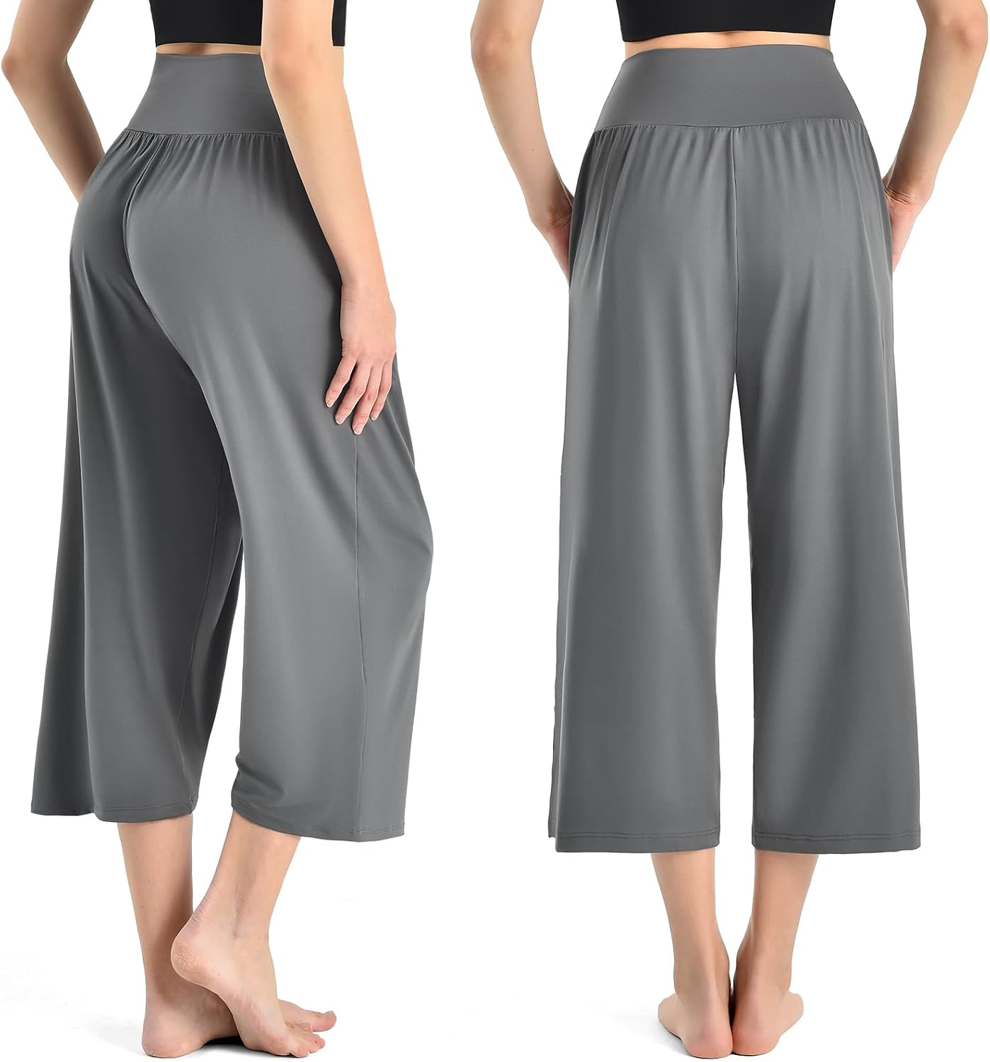 Ipletix Capri Pants for Women Casual Gaucho Wide Leg image 2