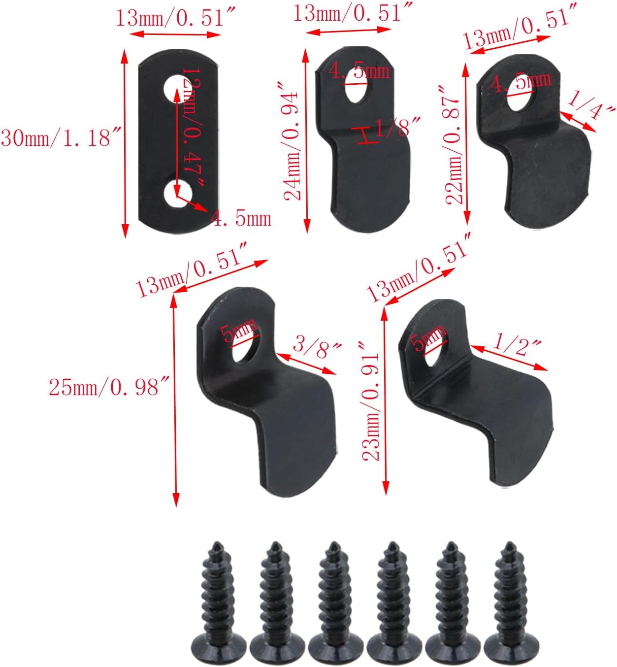 50pcs Black Offset Canvas Clips Metal Photo Frame Clips Mirror Clamps Heavy Duty Offset Mirror Clips for Picture Frame Painting Blackboard, with Screws (10 pcs Each 0/0", 1/8", 1/4" 3/8" 1/2")