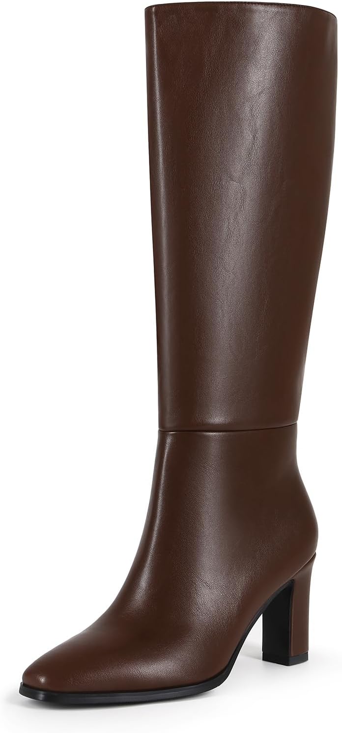 Women's Knee High Boots Pointed Toe Block Heel With Side Zipper Stylish Date Party Wide Tube Boots