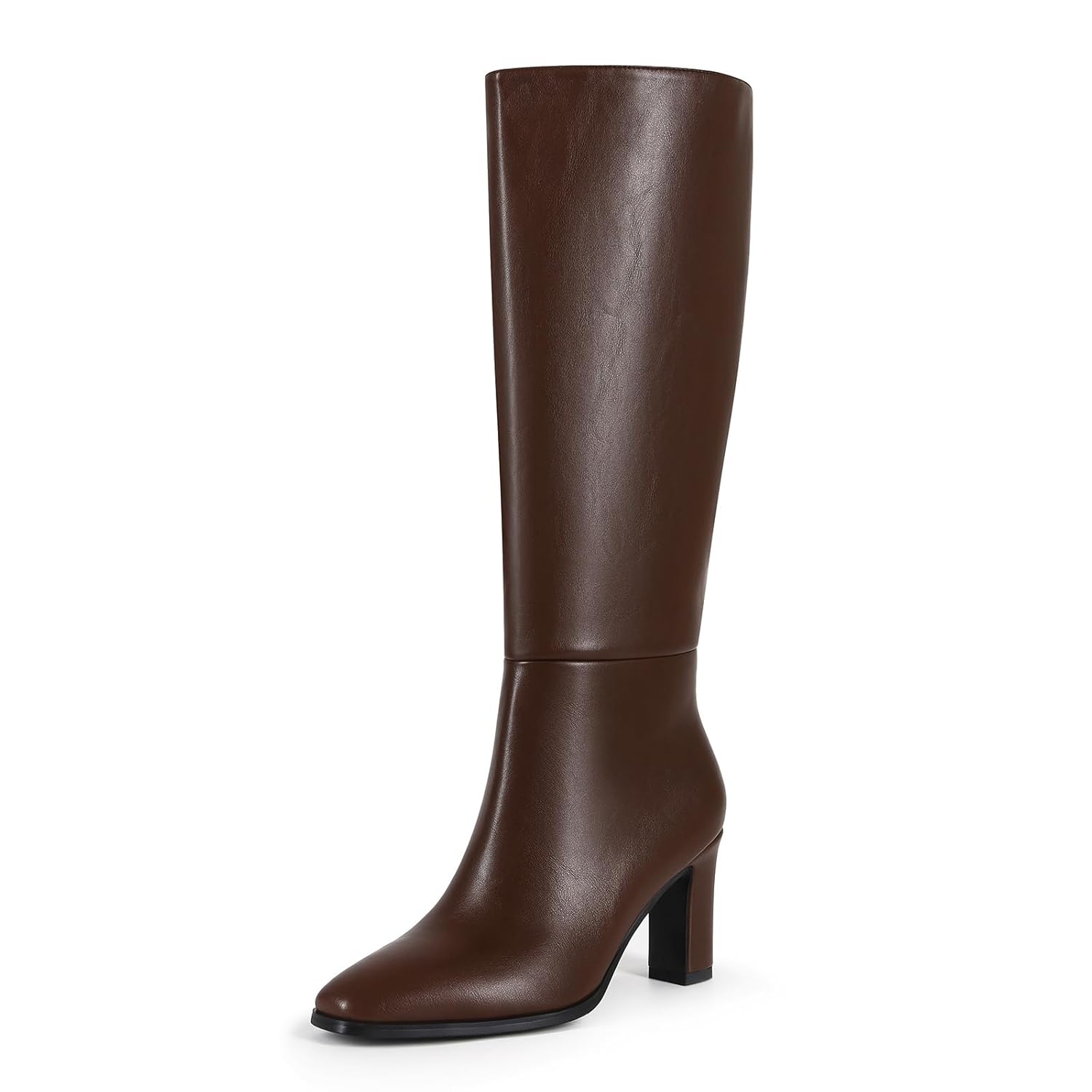 Womens Knee High Boots Pointed Toe Block Heel With Side Zipper Stylish Date Party Wide Tube Boots