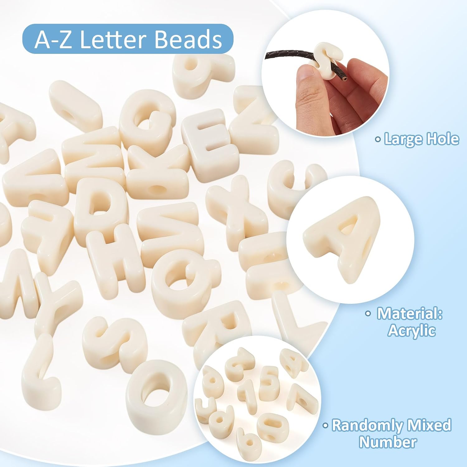 FASHEWELRY 36Pcs Large Letter Beads Chunky Number Beads for Friendship Bracelets Keychains Making, Beige Big Alphabet Number Bead 20mm Jumbo Bead for Paracord Bag Charms Shoelaces