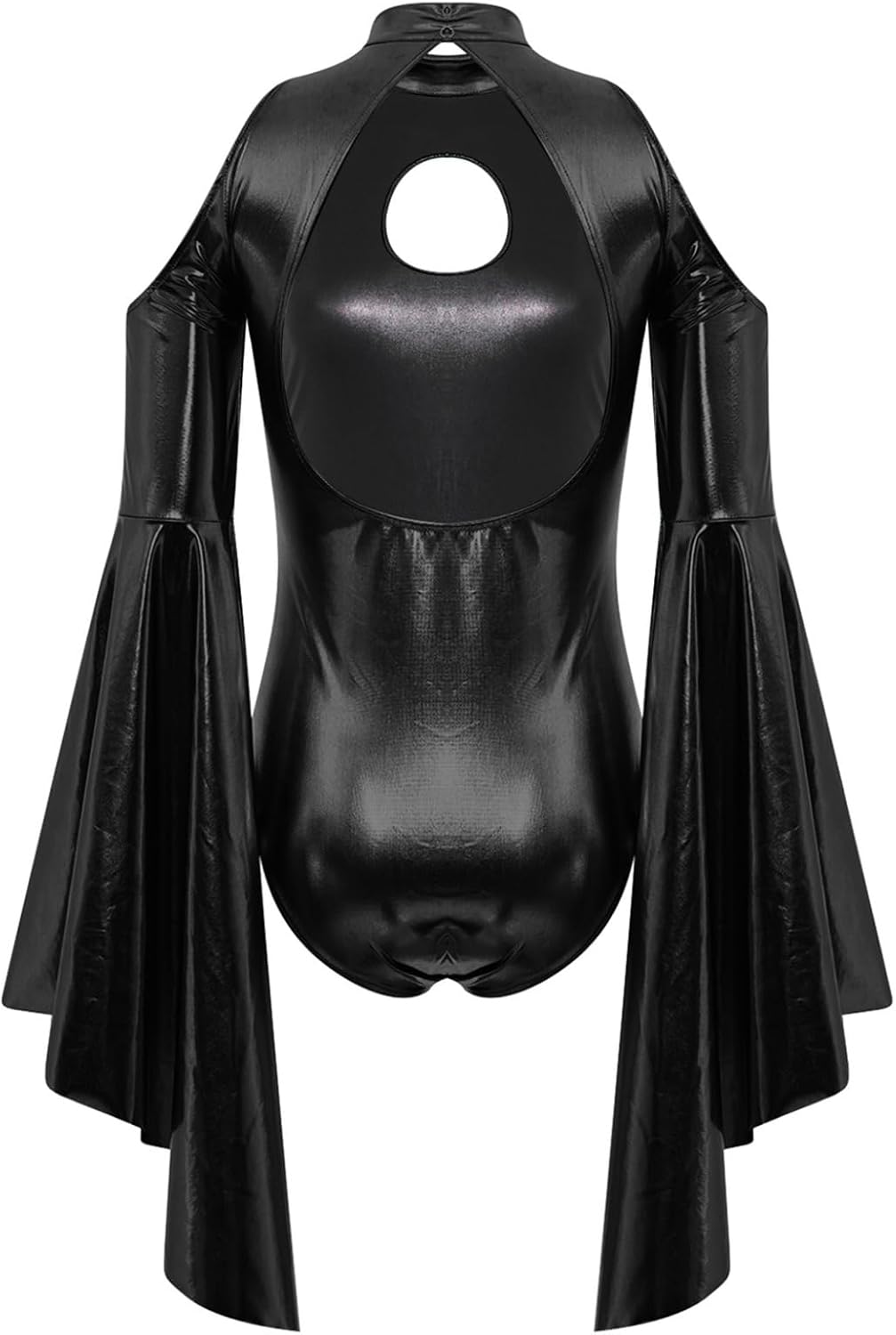 Womens Long Flared Sleeve Leotard Hollow Out Bodysuits Rave Festival Performance Costume