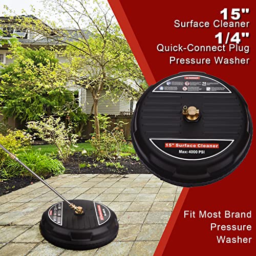 15 Inch Pressure Washer Surface Cleaner With 2 Extension Wands & 1/4" Quick Connector 3200 Psi Max For Patio, Driveway, Deck, Floor #TOP1
