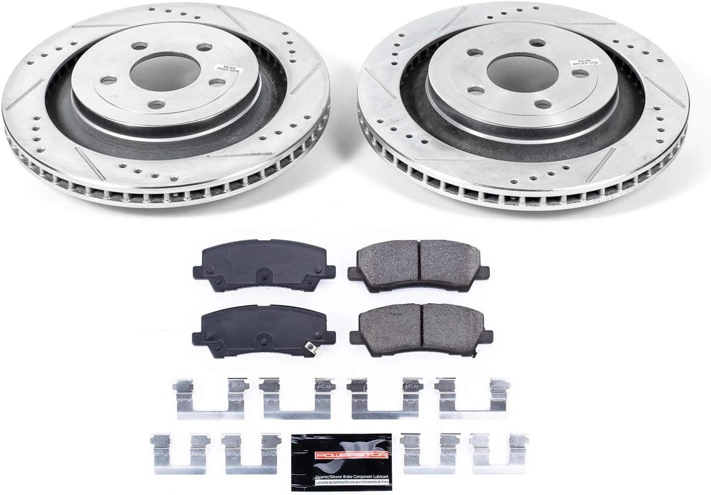PowerStop Rear Brake Kit For Ford Mustang 2015-23 - Drilled and Slotted Disc Rotors with Ceramic Brake Pads Replacement, K6812