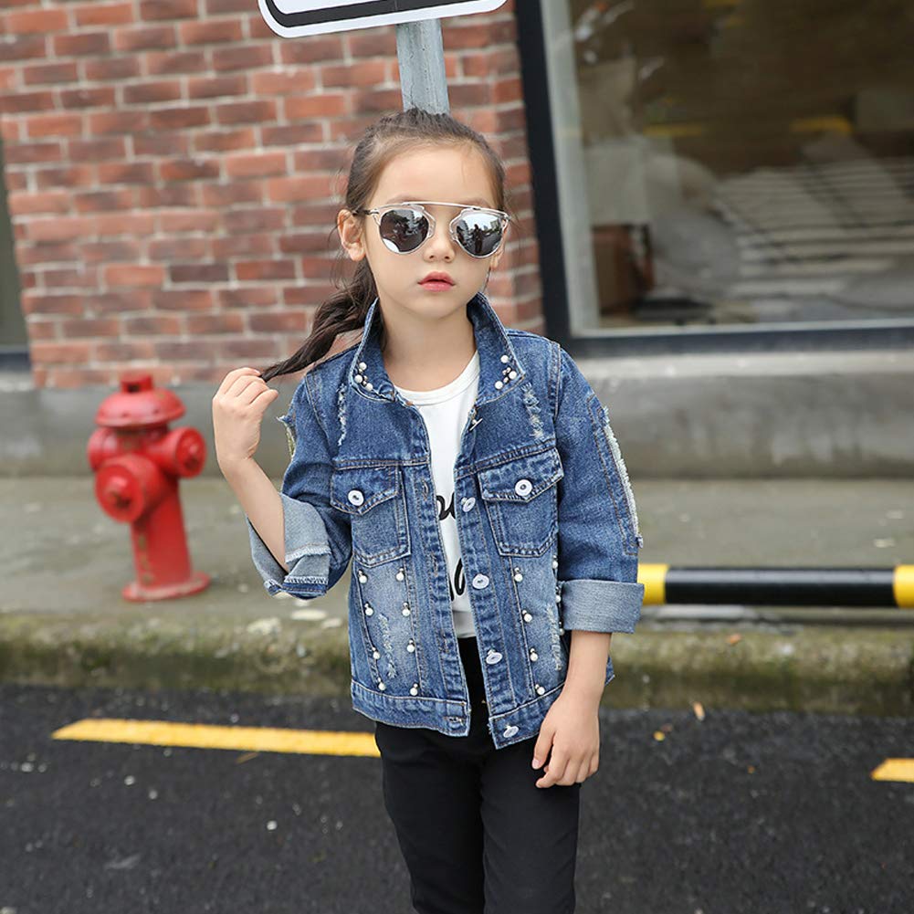 Chaqueta Vaquera Niñas Mezclilla Jacke De Manga Larga Moda Chaqueta Denim Primavera Otoño con Perla