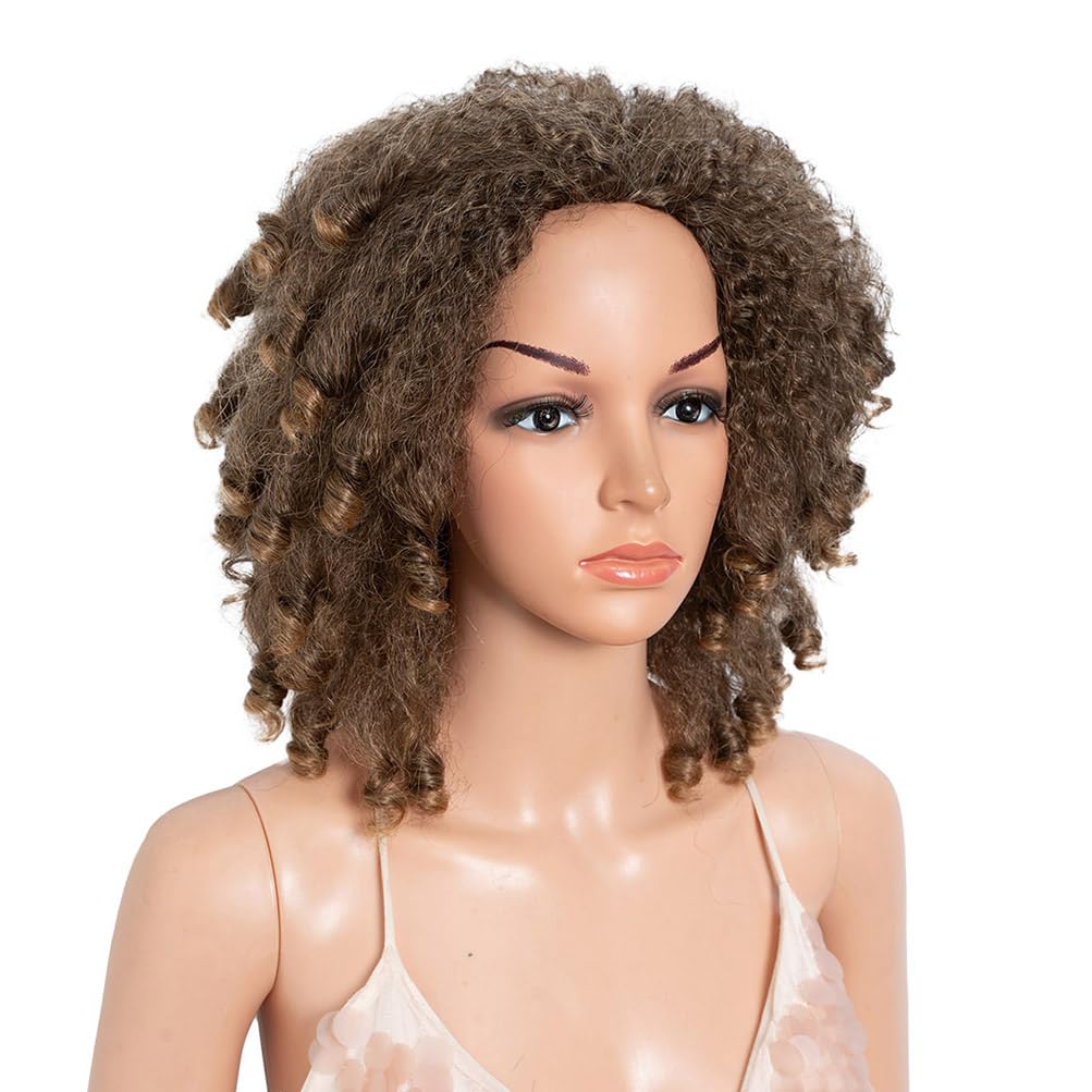 Style Icon 3-in-1 Magic Drawstring Half Wig | 14" Short Afro-Textured Large Volume Ombre Light Brown Blonde Color Synthetic Hair | No Glue, No Sew | Ponytail & Bun Styler