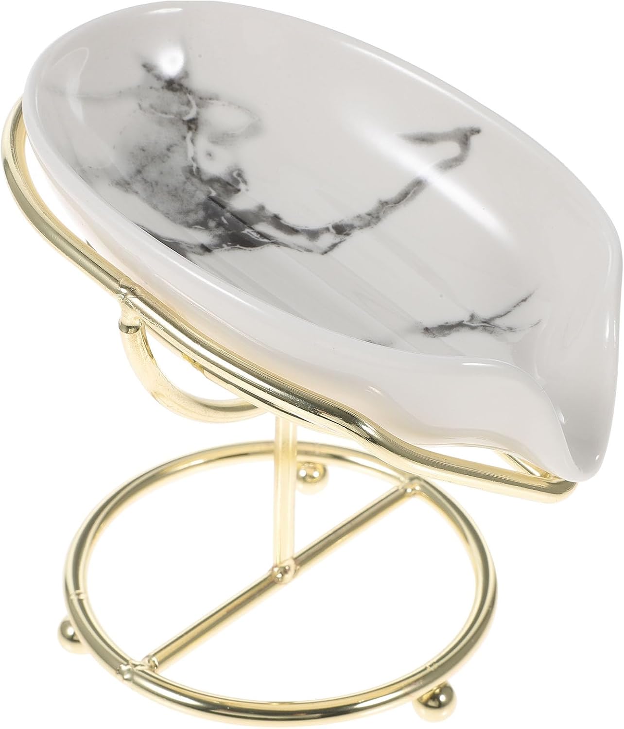Metal Ceramic Soap Dish with Self-draining Tray Leaf-Shaped Bathroom Bar Soap Holder in Stone Pattern for Shower and Sink Use